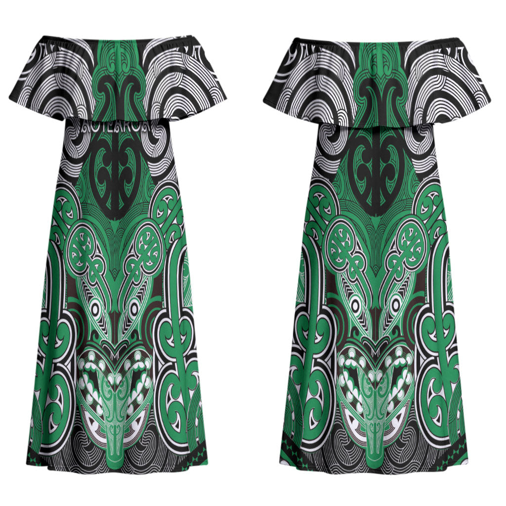 Aotearoa Iwi Ngai Tahu Personalised Couples Matching Off Shoulder Maxi Dress and Hawaiian Shirt Maori Kowhaiwhai Pattern LT19 - Polynesian Pride