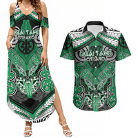 Aotearoa Iwi Ngai Tahu Personalised Couples Matching Summer Maxi Dress and Hawaiian Shirt Maori Kowhaiwhai Pattern LT19 Green - Polynesian Pride