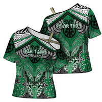 Aotearoa Iwi Ngai Tahu Personalised Cross Shoulder Shirt Maori Kowhaiwhai Pattern LT19 - Polynesian Pride