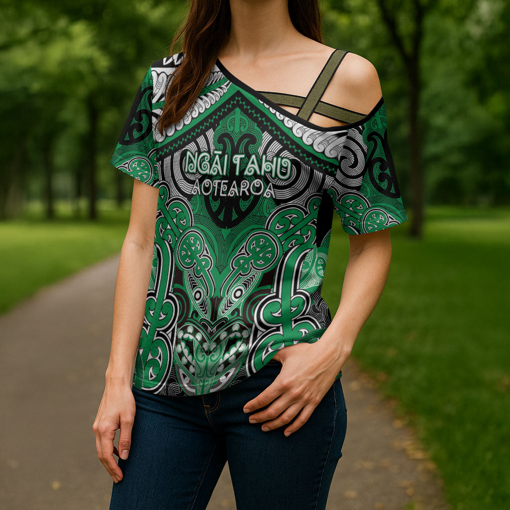 Aotearoa Iwi Ngai Tahu Personalised Cross Shoulder Shirt Maori Kowhaiwhai Pattern LT19 - Polynesian Pride