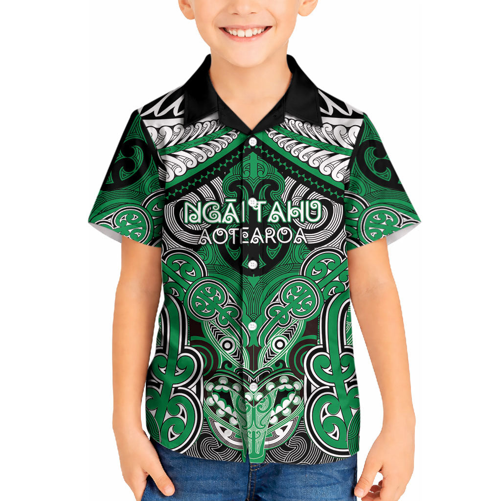 Aotearoa Iwi Ngai Tahu Personalised Kid Hawaiian Shirt Maori Kowhaiwhai Pattern LT19 Kid Green - Polynesian Pride