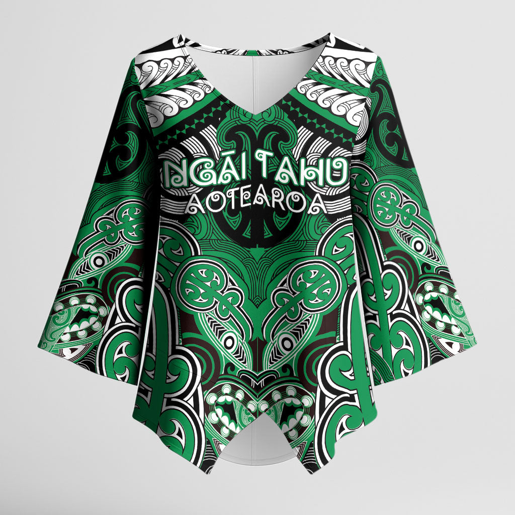 Aotearoa Iwi Ngai Tahu Personalised Kimono Sleeve Blouse Maori Kowhaiwhai Pattern LT19 Female Green - Polynesian Pride