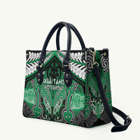 Aotearoa Iwi Ngai Tahu Leather Bag Maori Kowhaiwhai Pattern LT19 Green - Polynesian Pride