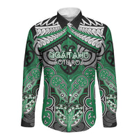 Aotearoa Iwi Ngai Tahu Personalised Long Sleeve Button Shirt Maori Kowhaiwhai Pattern LT19 Unisex Green - Polynesian Pride