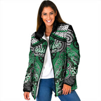 Aotearoa Iwi Ngai Tahu Personalised Padded Jacket Maori Kowhaiwhai Pattern LT19 Women Green - Polynesian Pride