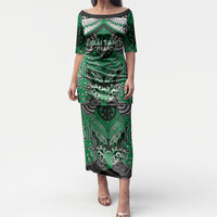 Aotearoa Iwi Ngai Tahu Personalised Puletasi Maori Kowhaiwhai Pattern LT19 Long Dress Green - Polynesian Pride