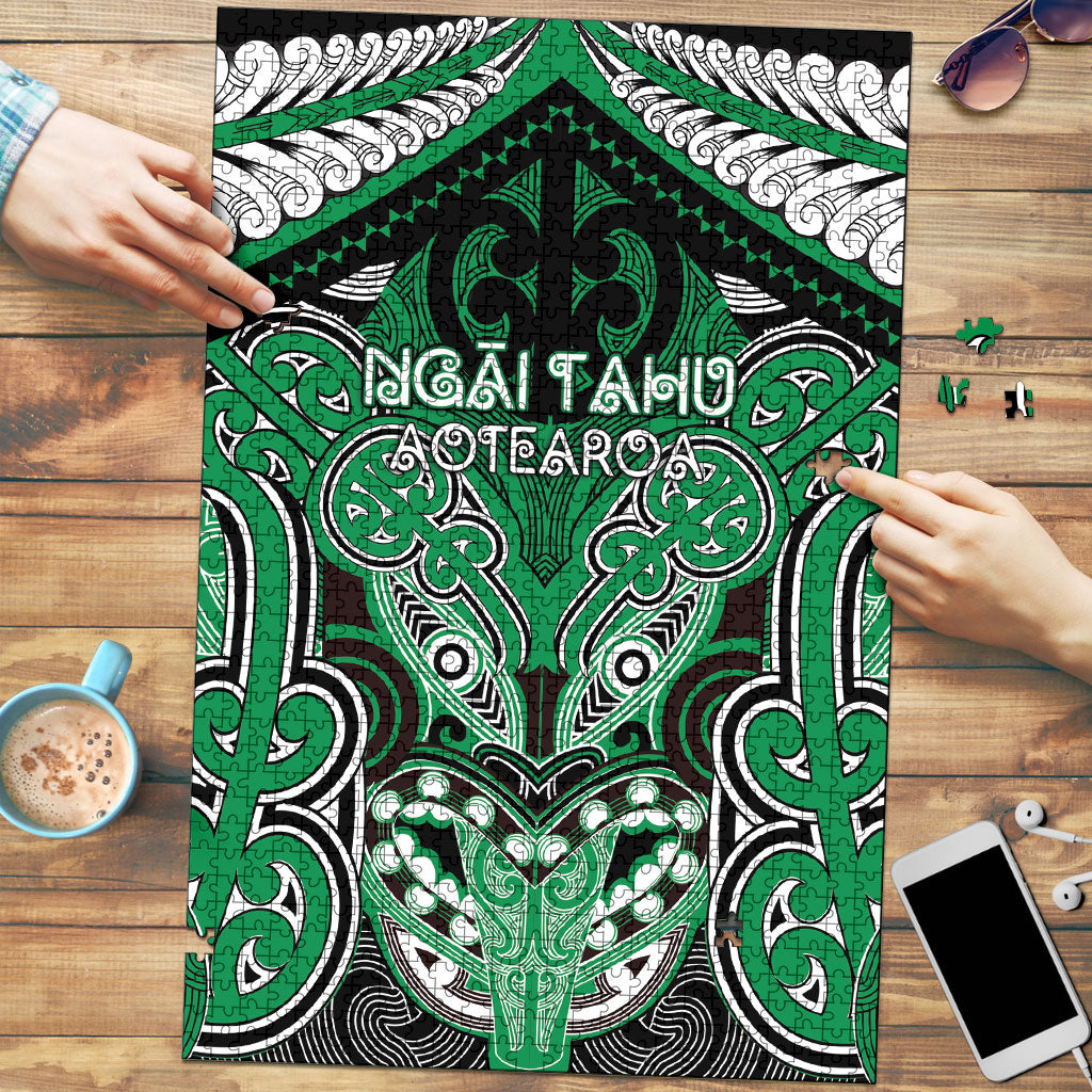 Aotearoa Iwi Ngai Tahu Puzzle Maori Kowhaiwhai Pattern LT19 Green - Polynesian Pride