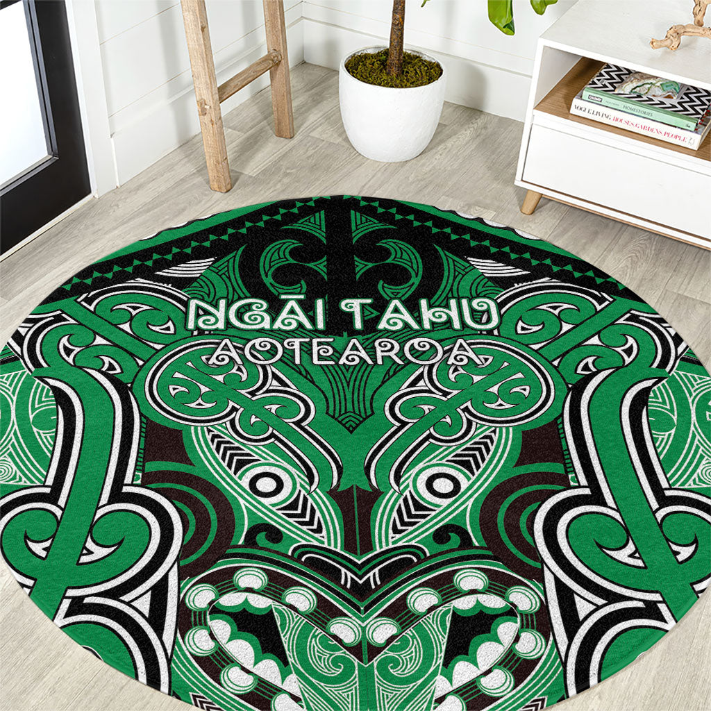 Aotearoa Iwi Ngai Tahu Round Carpet Maori Kowhaiwhai Pattern LT19 Green - Polynesian Pride