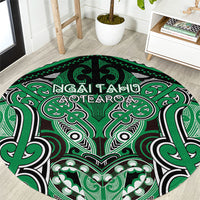 Aotearoa Iwi Ngai Tahu Round Carpet Maori Kowhaiwhai Pattern LT19 Green - Polynesian Pride