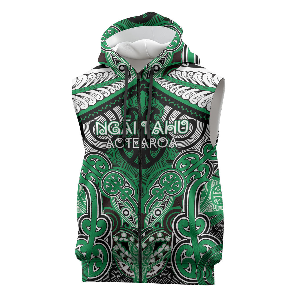 Aotearoa Iwi Ngai Tahu Personalised Sleeveless Zip Hoodie Maori Kowhaiwhai Pattern LT19 Green - Polynesian Pride