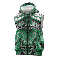 Aotearoa Iwi Ngai Tahu Personalised Sleeveless Zip Hoodie Maori Kowhaiwhai Pattern LT19 Green - Polynesian Pride