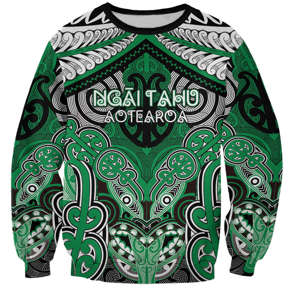 Aotearoa Iwi Ngai Tahu Personalised Sweatshirt Maori Kowhaiwhai Pattern LT19 Unisex Green - Polynesian Pride