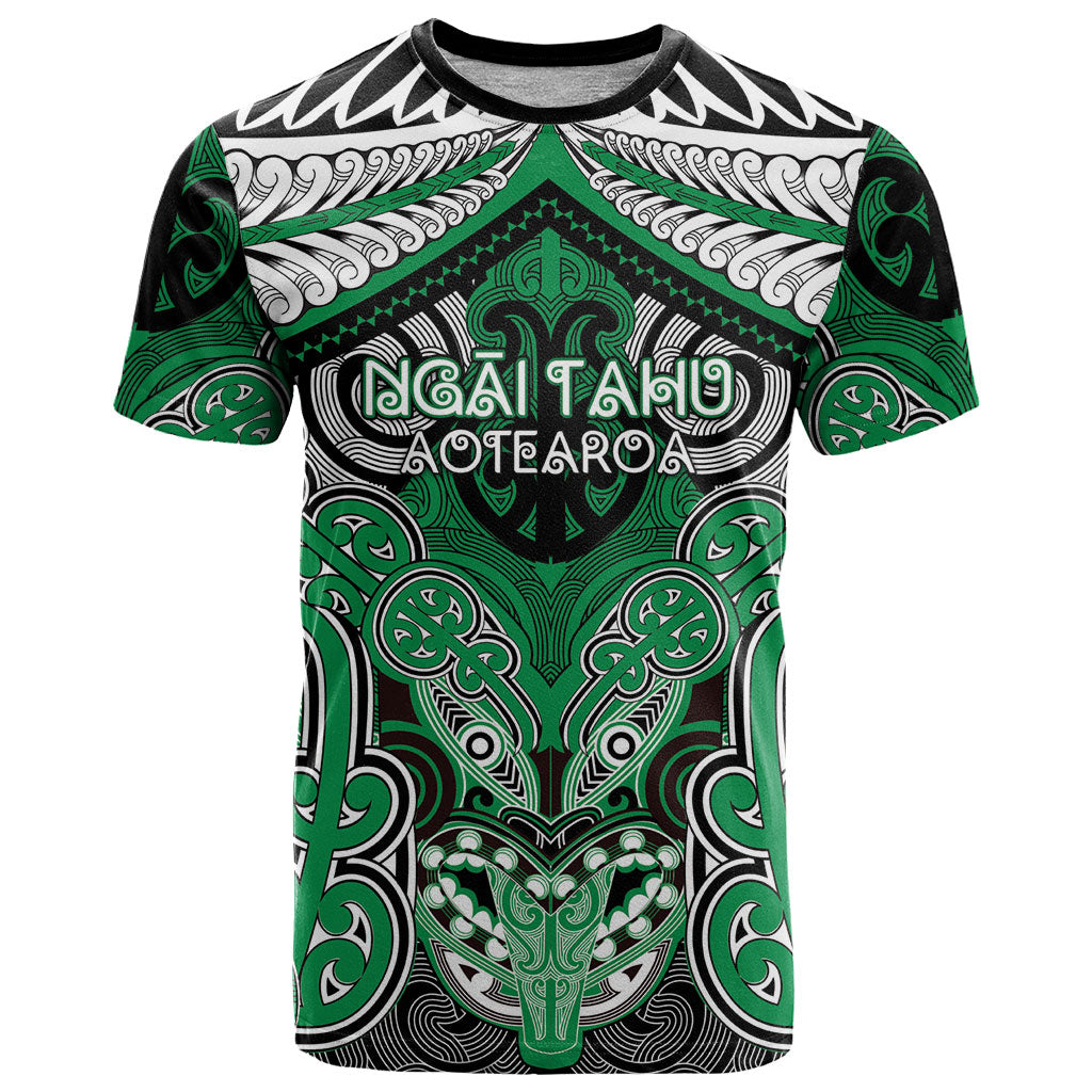 Aotearoa Iwi Ngai Tahu Personalised T Shirt Maori Kowhaiwhai Pattern LT19 Green - Polynesian Pride