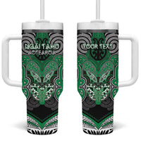 Aotearoa Iwi Ngai Tahu Personalised Tumbler With Handle Maori Kowhaiwhai Pattern LT19 One Size: 40 oz Green - Polynesian Pride