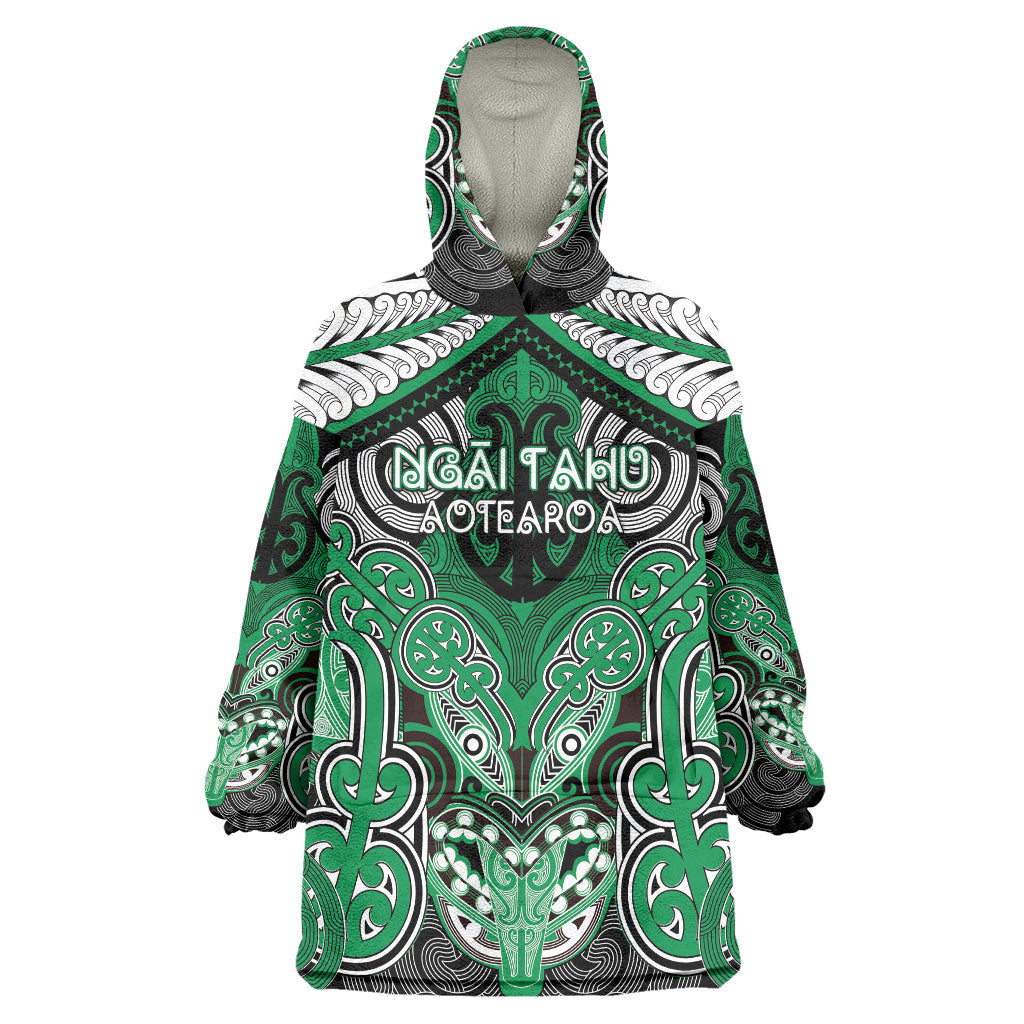 Aotearoa Iwi Ngai Tahu Personalised Wearable Blanket Hoodie Maori Kowhaiwhai Pattern LT19 One Size Green - Polynesian Pride