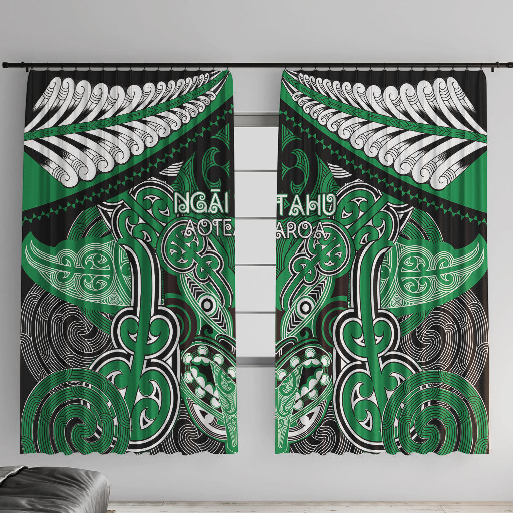 Aotearoa Iwi Ngai Tahu Window Curtain Maori Kowhaiwhai Pattern LT19 With Hooks Green - Polynesian Pride