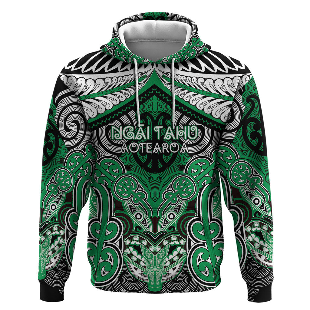 Aotearoa Iwi Ngai Tahu Personalised Zip Hoodie Maori Kowhaiwhai Pattern LT19 Pullover Hoodie Green - Polynesian Pride