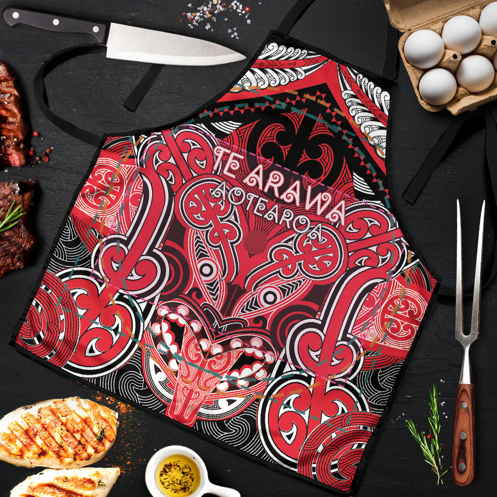 Aotearoa Iwi Te Arawa Apron Maori Kowhaiwhai Pattern LT19 Red - Polynesian Pride