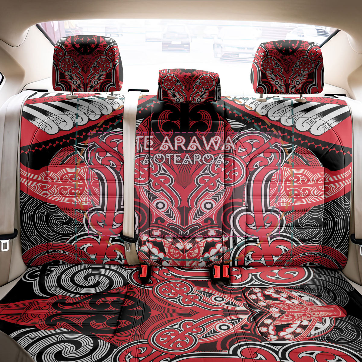 Aotearoa Iwi Te Arawa Back Car Seat Cover Maori Kowhaiwhai Pattern LT19 - Polynesian Pride