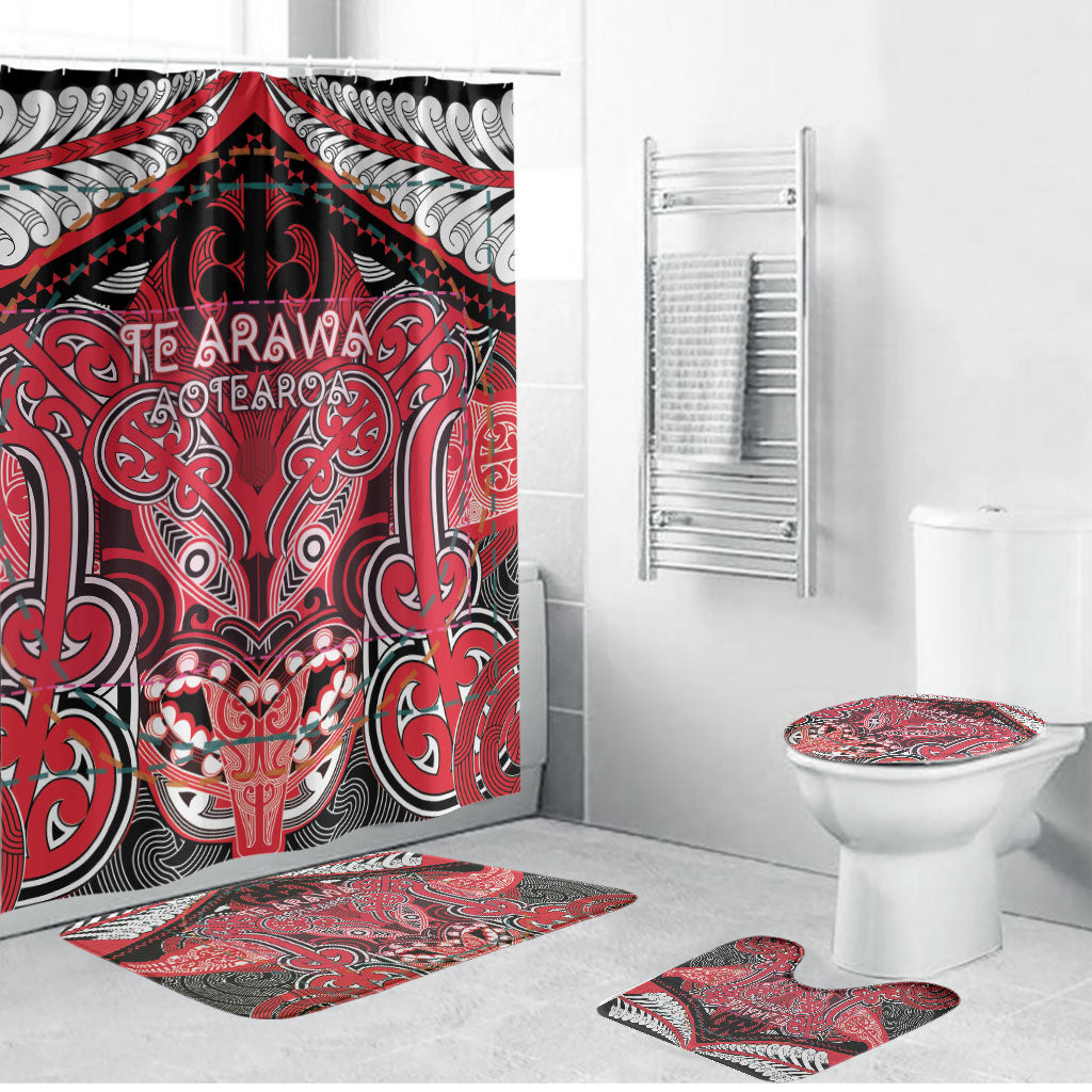 Aotearoa Iwi Te Arawa Bathroom Set Maori Kowhaiwhai Pattern LT19 Bathroom Set (4 pcs) Red - Polynesian Pride