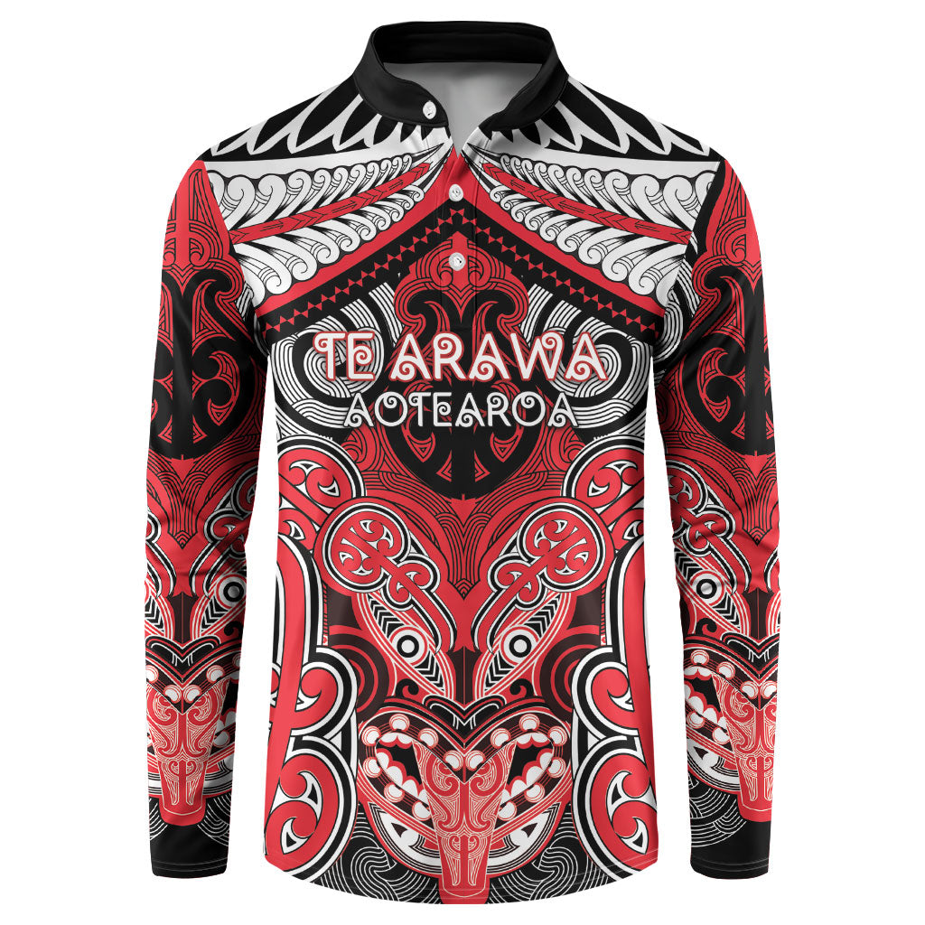 Aotearoa Iwi Te Arawa Personalised Button Sweatshirt Maori Kowhaiwhai Pattern LT19 Red - Polynesian Pride