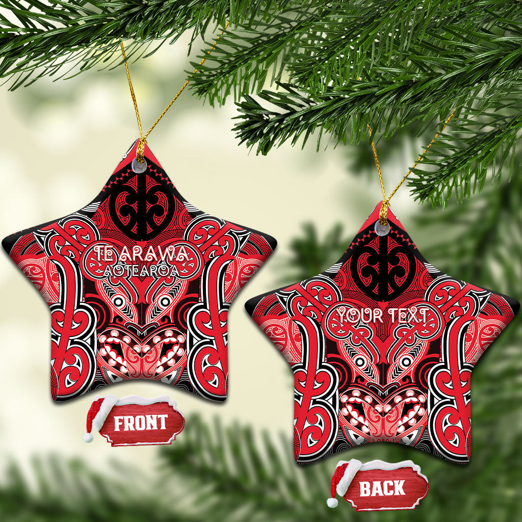 Aotearoa Iwi Te Arawa Personalised Ceramic Ornament Maori Kowhaiwhai Pattern LT19 Star Red - Polynesian Pride