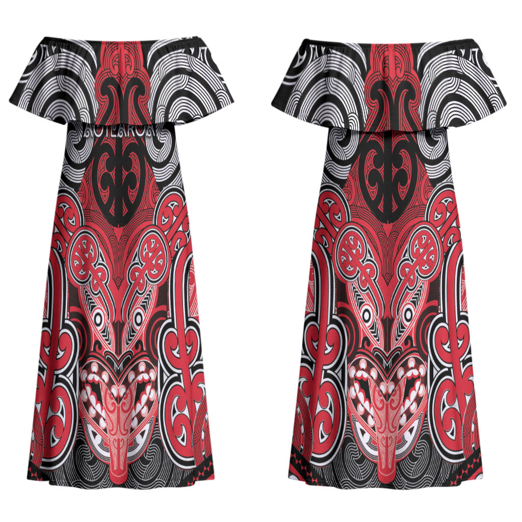 Aotearoa Iwi Te Arawa Personalised Couples Matching Off Shoulder Maxi Dress and Hawaiian Shirt Maori Kowhaiwhai Pattern LT19 - Polynesian Pride