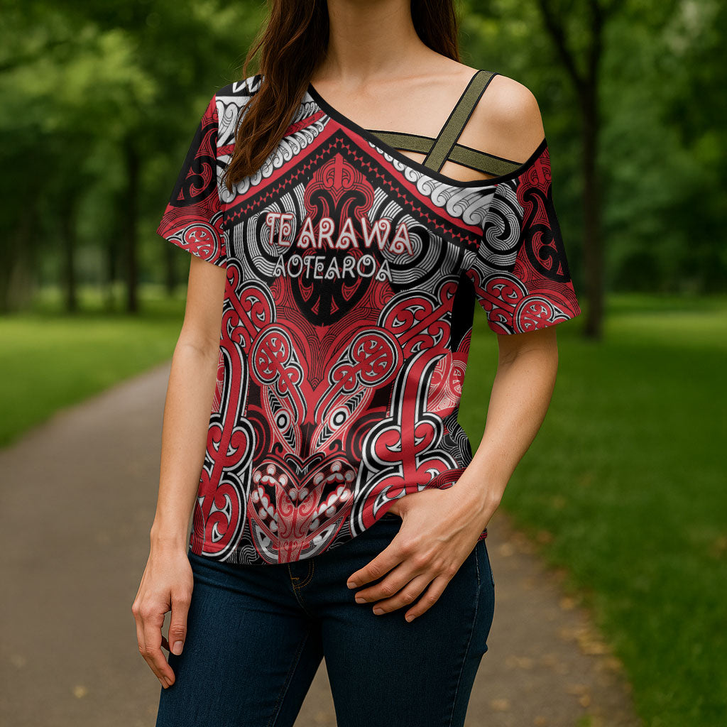 Aotearoa Iwi Te Arawa Personalised Cross Shoulder Shirt Maori Kowhaiwhai Pattern LT19 - Polynesian Pride