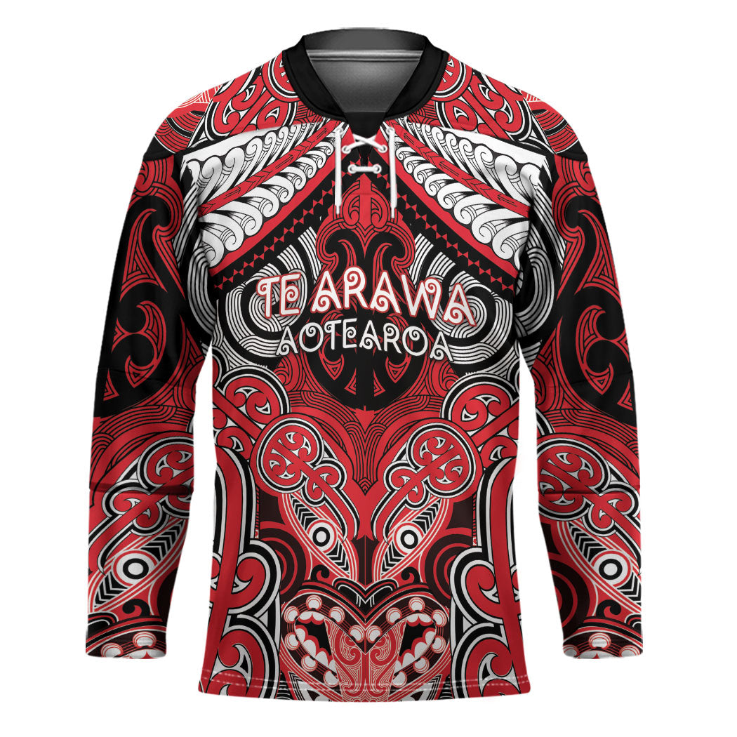 Aotearoa Iwi Te Arawa Personalised Hockey Jersey Maori Kowhaiwhai Pattern LT19 Unisex Red - Polynesian Pride
