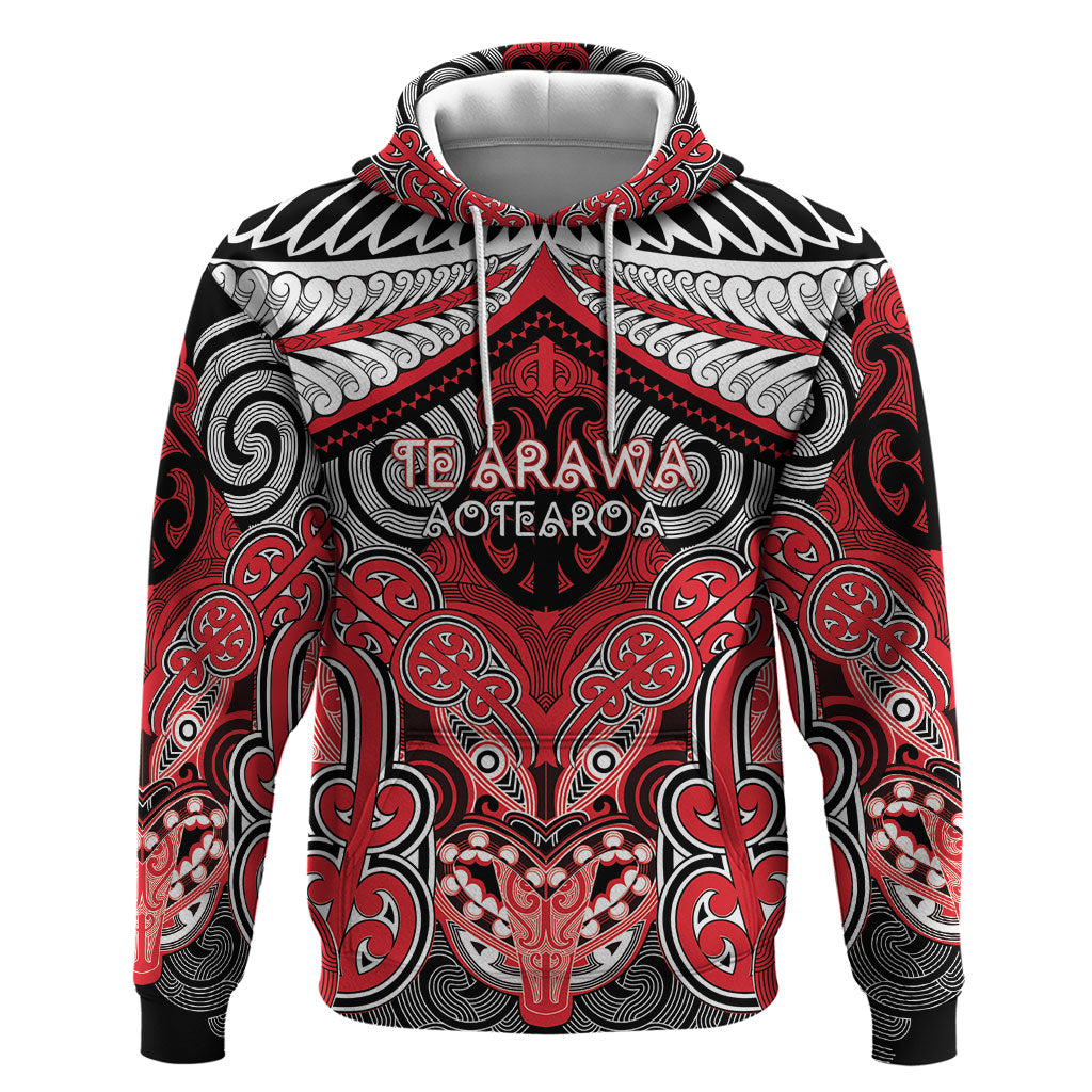 Aotearoa Iwi Te Arawa Personalised Hoodie Maori Kowhaiwhai Pattern LT19 Pullover Hoodie Red - Polynesian Pride