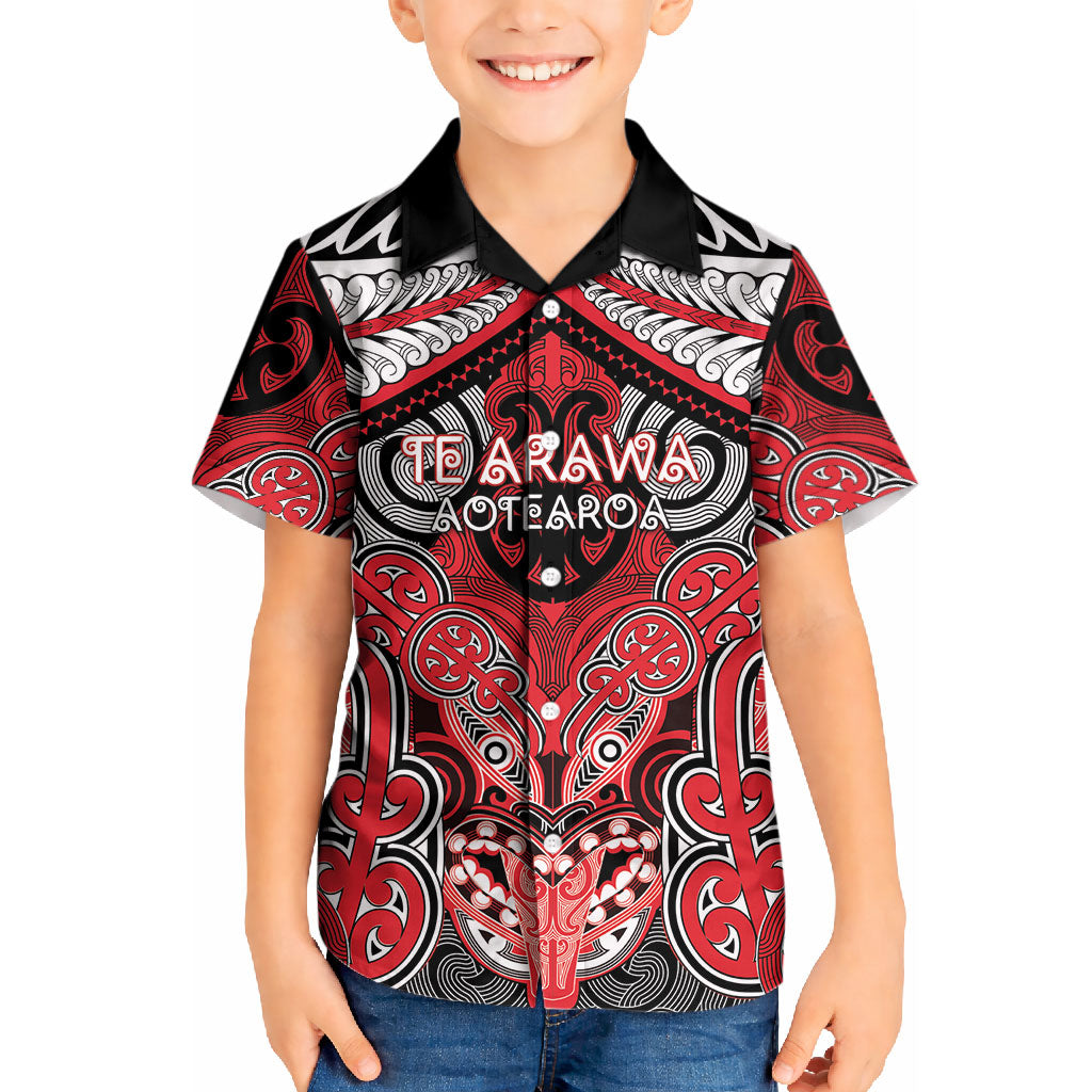 Aotearoa Iwi Te Arawa Personalised Kid Hawaiian Shirt Maori Kowhaiwhai Pattern LT19 Kid Red - Polynesian Pride