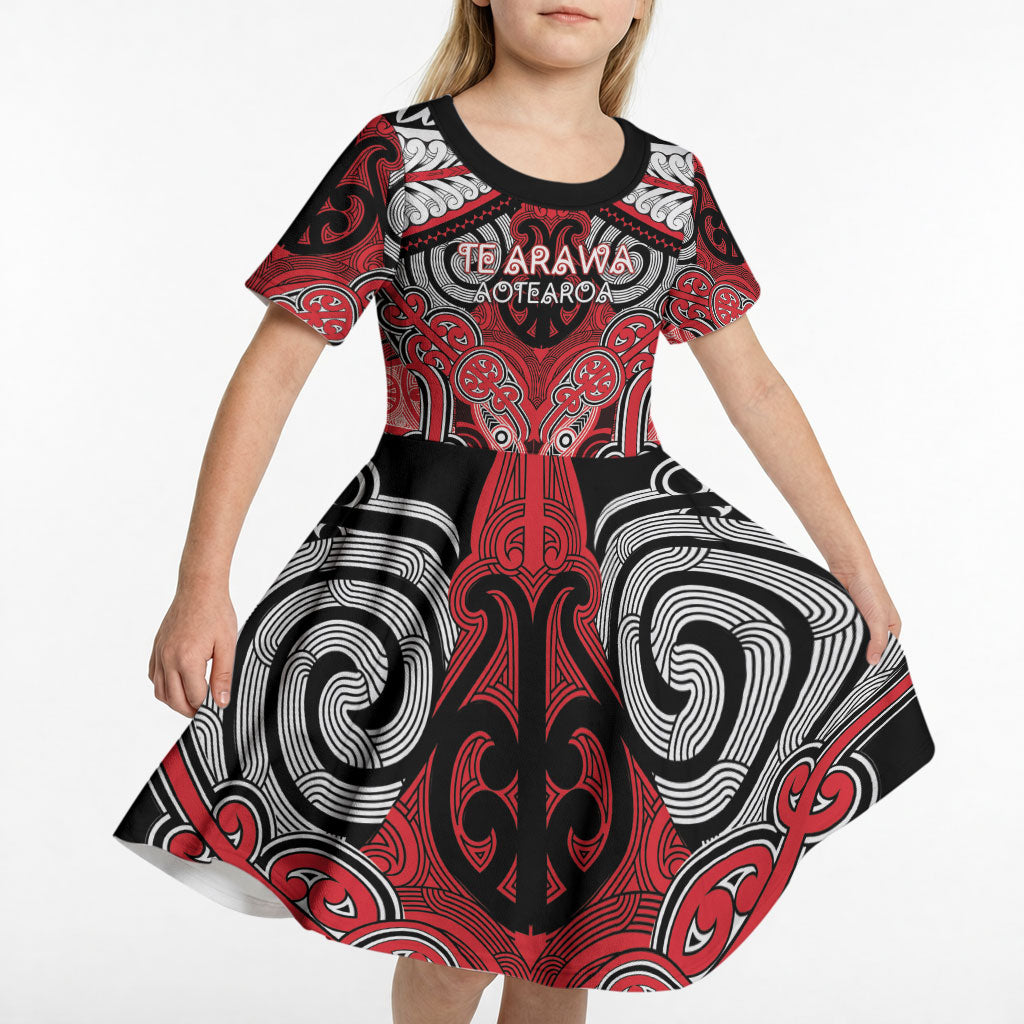 Aotearoa Iwi Te Arawa Personalised Kid Short Sleeve Dress Maori Kowhaiwhai Pattern LT19 - Polynesian Pride