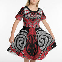 Aotearoa Iwi Te Arawa Personalised Kid Short Sleeve Dress Maori Kowhaiwhai Pattern LT19 - Polynesian Pride