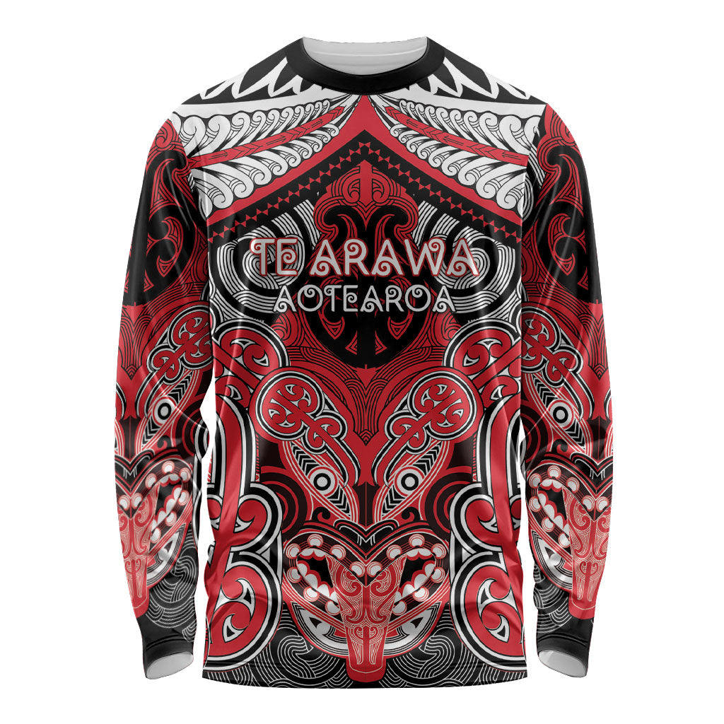 Aotearoa Iwi Te Arawa Personalised Long Sleeve Shirt Maori Kowhaiwhai Pattern LT19 Unisex Red - Polynesian Pride