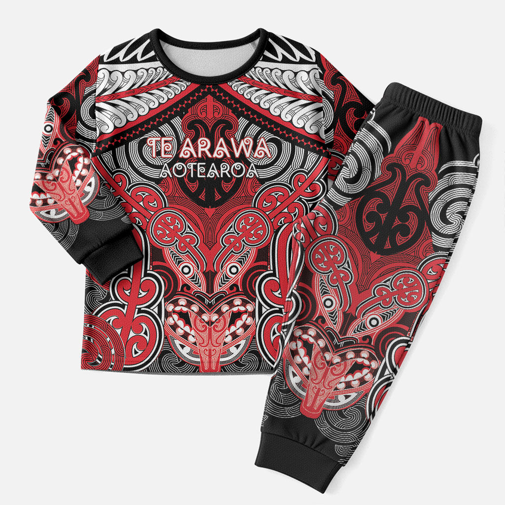 Aotearoa Iwi Te Arawa Personalised Christmas Pajama Set Maori Kowhaiwhai Pattern LT19 Men Red - Polynesian Pride