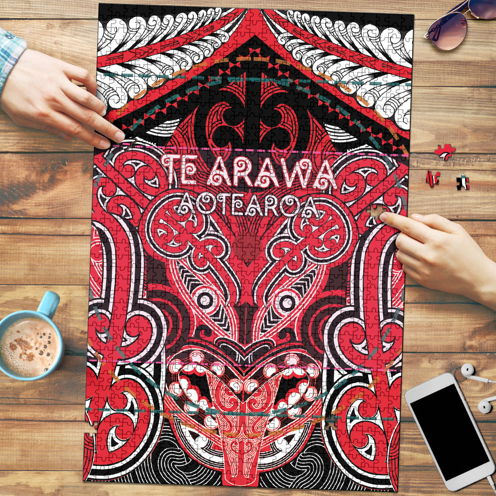 Aotearoa Iwi Te Arawa Puzzle Maori Kowhaiwhai Pattern LT19 Red - Polynesian Pride