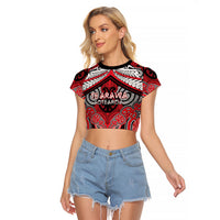 Aotearoa Iwi Te Arawa Personalised Raglan Cropped T Shirt Maori Kowhaiwhai Pattern LT19 Female Red - Polynesian Pride