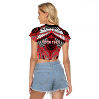 Aotearoa Iwi Te Arawa Personalised Raglan Cropped T Shirt Maori Kowhaiwhai Pattern LT19 - Polynesian Pride