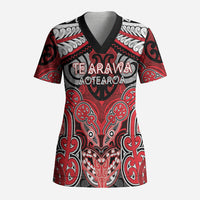 Aotearoa Iwi Te Arawa Personalised Scrub Top Maori Kowhaiwhai Pattern LT19 Adult Red - Polynesian Pride