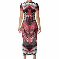 Aotearoa Iwi Te Arawa Personalised Short Sleeve Bodycon Dress Maori Kowhaiwhai Pattern LT19 - Polynesian Pride