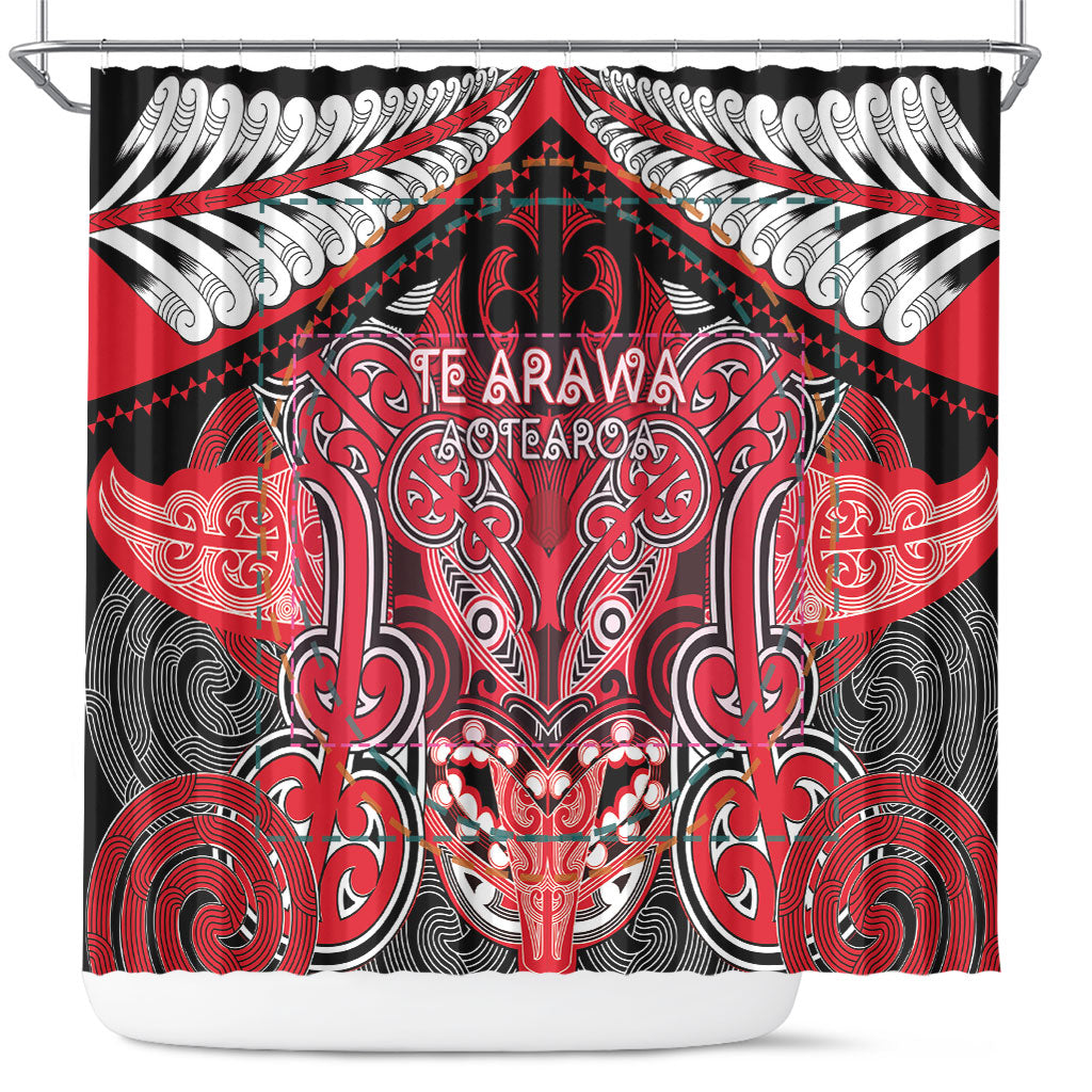 Aotearoa Iwi Te Arawa Shower Curtain Maori Kowhaiwhai Pattern LT19 Red - Polynesian Pride