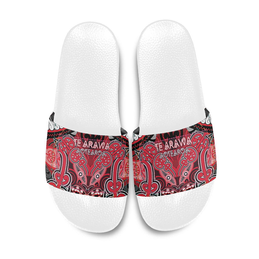Aotearoa Iwi Te Arawa Slide Sandals Maori Kowhaiwhai Pattern LT19 Red - Polynesian Pride