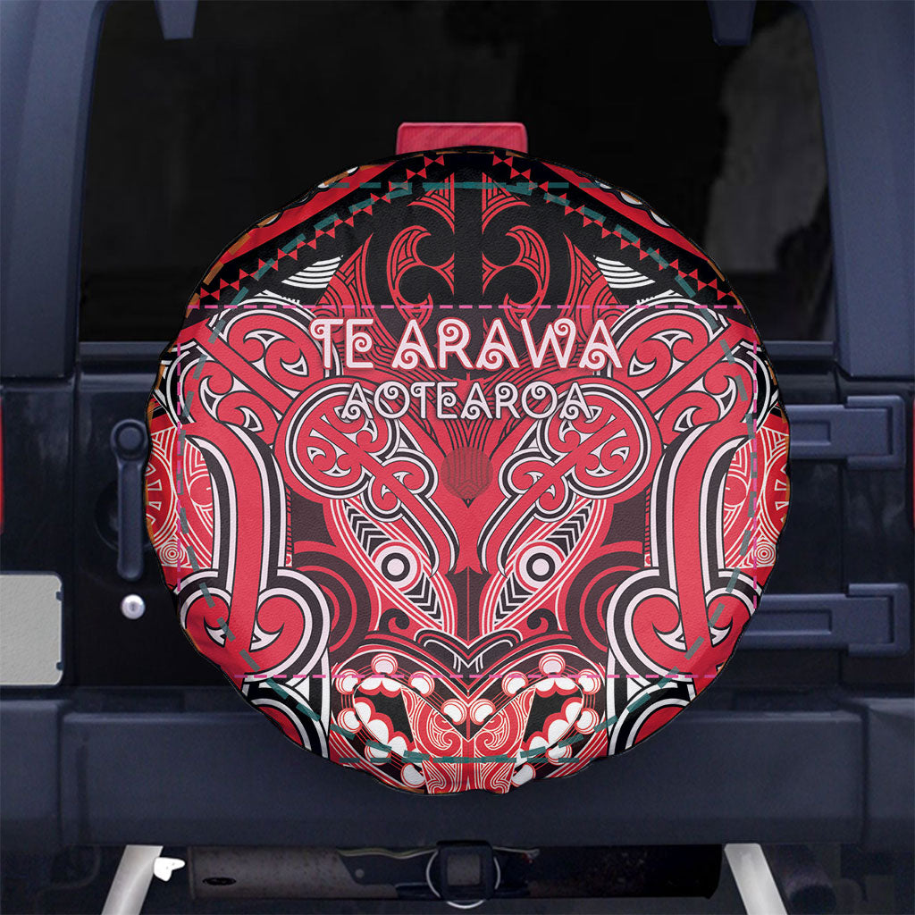 Aotearoa Iwi Te Arawa Spare Tire Cover Maori Kowhaiwhai Pattern LT19 No hole Red - Polynesian Pride