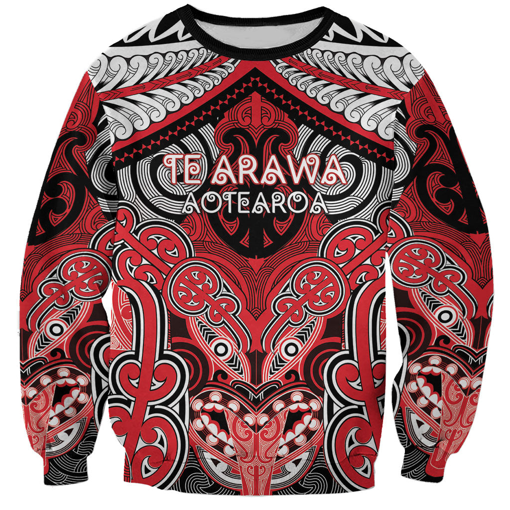 Aotearoa Iwi Te Arawa Personalised Sweatshirt Maori Kowhaiwhai Pattern LT19 Unisex Red - Polynesian Pride