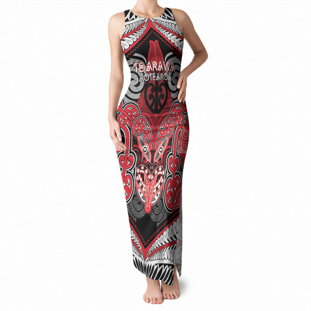 Aotearoa Iwi Te Arawa Personalised Tank Maxi Dress Maori Kowhaiwhai Pattern LT19 Women Red - Polynesian Pride