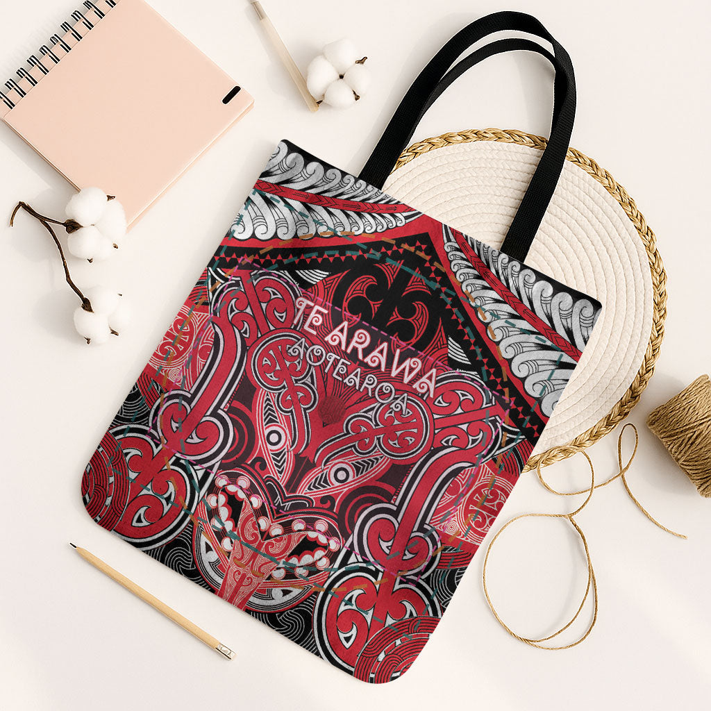 Aotearoa Iwi Te Arawa Tote Bag Maori Kowhaiwhai Pattern LT19 Black Strap One Size Red - Polynesian Pride