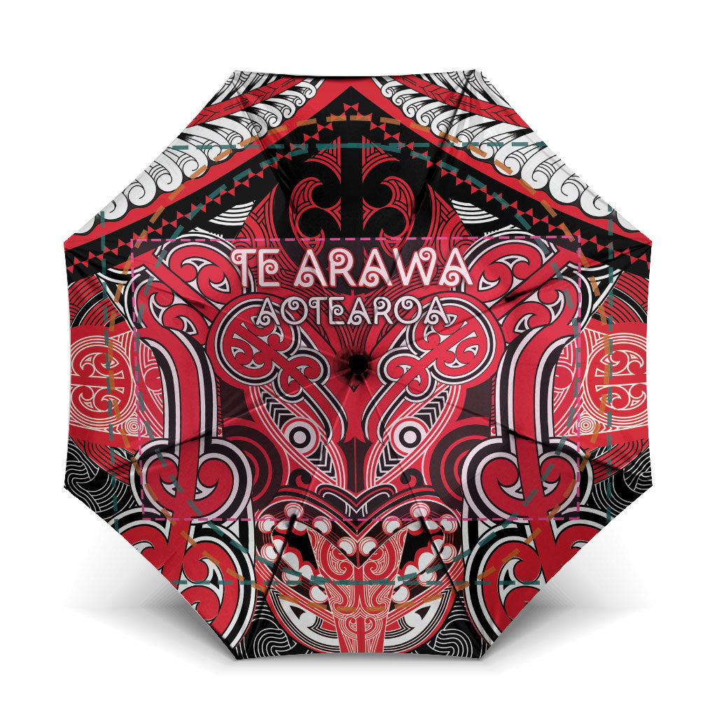 Aotearoa Iwi Te Arawa Umbrella Maori Kowhaiwhai Pattern LT19 One Size Folded 11.42 inch Opened Diameter 37.4 inch Red - Polynesian Pride