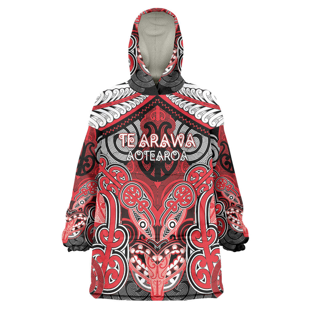 Aotearoa Iwi Te Arawa Personalised Wearable Blanket Hoodie Maori Kowhaiwhai Pattern LT19 One Size Red - Polynesian Pride
