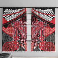 Aotearoa Iwi Te Arawa Window Curtain Maori Kowhaiwhai Pattern LT19 With Hooks Red - Polynesian Pride