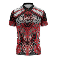 Aotearoa Iwi Te Arawa Personalised Zipper Polo Shirt Maori Kowhaiwhai Pattern LT19 Red - Polynesian Pride